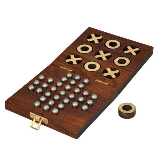 Toolart Wooden Tic Tac Toe and Solitaire Board Game, Traditional Challenging Board Game for Kids and Adults (Weight: 480 Gm)