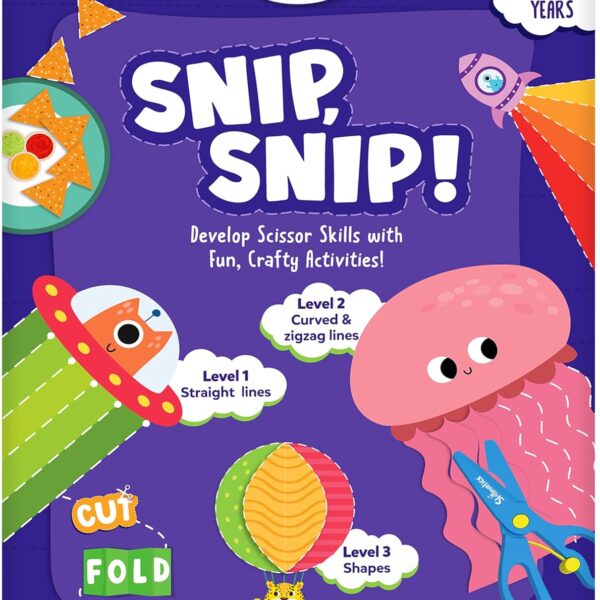 Skillmatics Scissor Skills Activity Book - Snip Snip, 25 Fun Cutting & Creative Activities for Preschoolers, 2 Child-Safe Scissors, Fine Motor Skills Craft Kit, Gifts for Kids Ages 3, 4, 5, 6, 7
